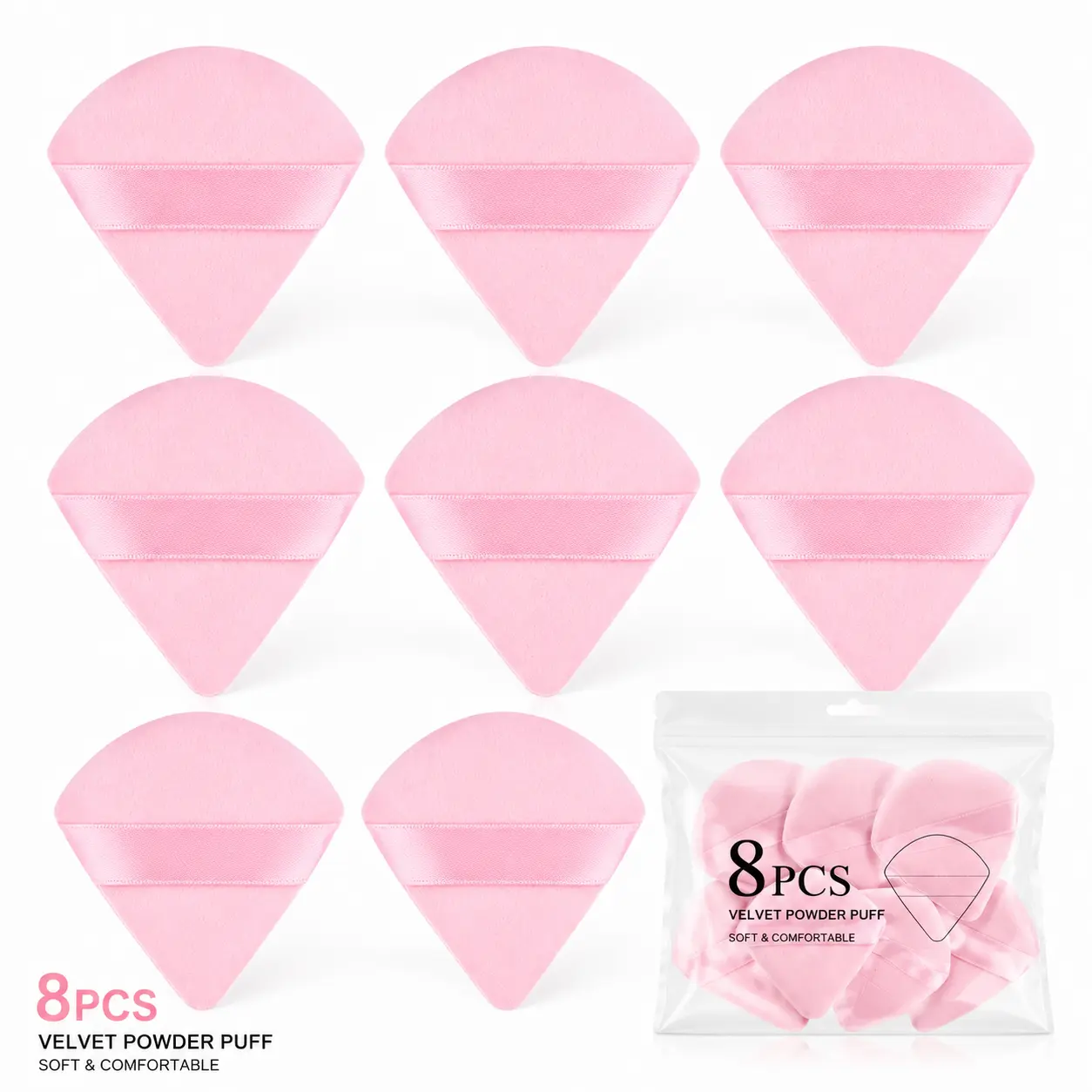 Powder Puff Set Soft Velour Triangle Makeup Sponge for Foundation & Loose Powder Pink & Black Ideal for Travel Daily Use Easy to Clean Beauty Tools