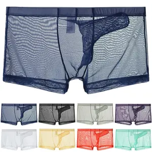Sexy Men Boxer Short Underwear Transparent Thin See Through Boxer Briefs Transparent Mesh Panties Underpant