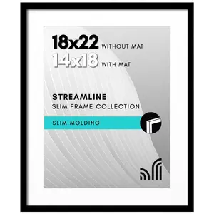 Americanflat 18x22 Picture Frame with Polished Plexiglass - Use as 14x18 Frame with Mat or 18x22 Frame Without Mat - Streamline Collection - Black