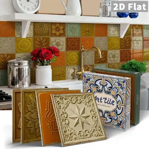 12/24PCS/Box ART Vintage Embossed Retro Pattern Tile Stickers Gift Set | PE Crystal Film Waterproof Oil-Proof | For Kitchen/Bathroom/Floor/Ceiling/Tiles/Wooden Board Home Decor