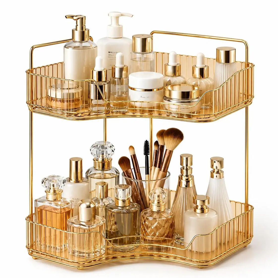 2-Tier Modern Bathroom Corner Countertop Organizer - Bathroom Organizers, Waterproof Shower Accessory, Easy-Install Storage, Makeup & Perfume Holder, Home Decor Item