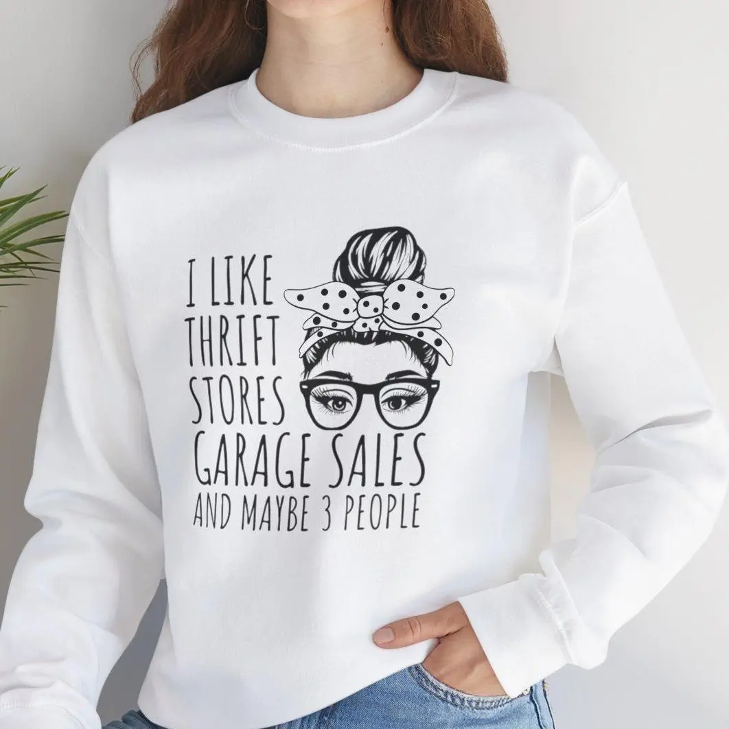 Thrifting Enthusiast Sweatshirt, Vintage Style Sweatshirt, Cozy Pullover, Retro Clothing, Secondhand Fashion Top, Gift for Thrifters, women with bun, funny...maybe people