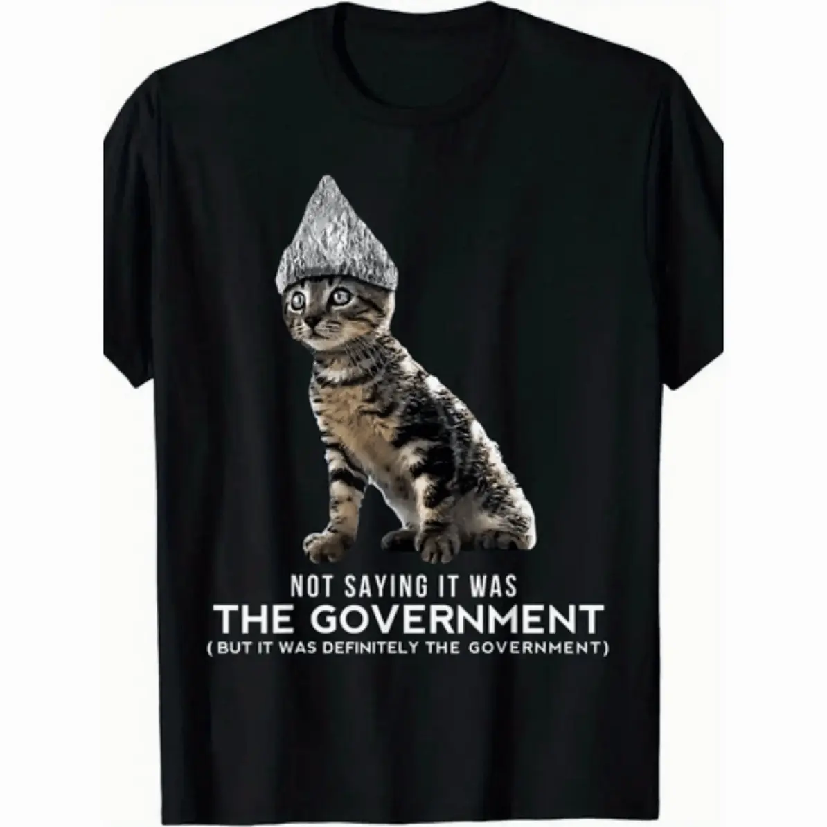 Menswear Men's Cotton Short-Sleeve T-Shirt - Funny Conspiracy Cat Graphic, Government Spy Design, Tin Foil Hat-Headset Print, Novelty Casual Gift Top, Shortsleeve, Tin Foil Hat-Headset Design, Tshirt, Graphic T Shirts, Streetwear, Character-Themed Graphic