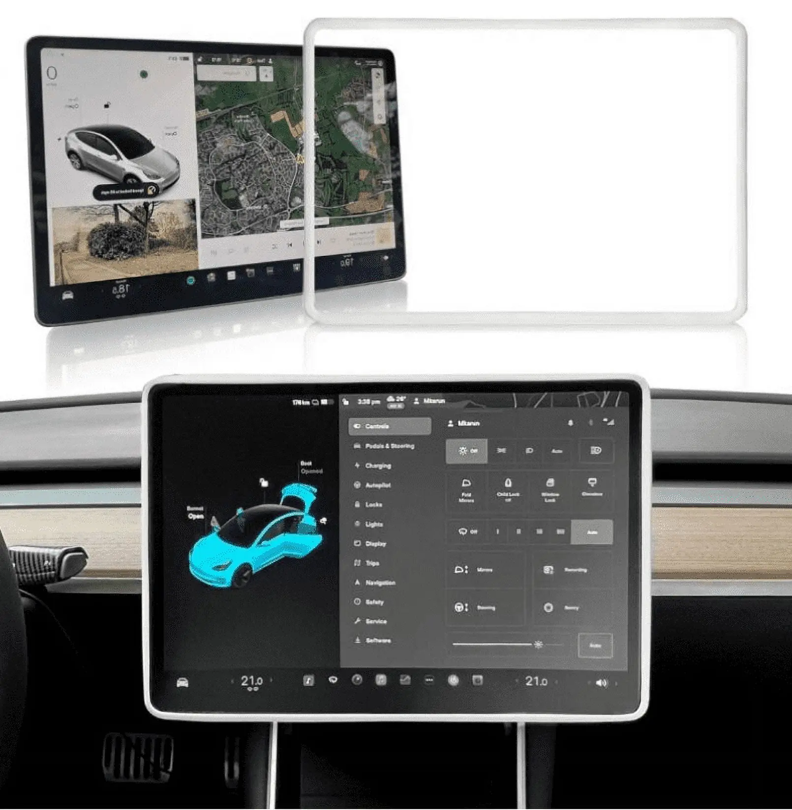 White TPE Screen Frame Protector for Tesla Model 3 & Y Computer Accessories Silicone 2021-2023 Control Touchscreen Protective Film