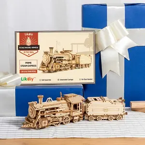 3D Wooden Puzzle - 1:80 Scale Mechanical Steam Train Model Kit for Adults & Youngsters - Intricate Brain Teaser & Vehicle Building Set with Detachable Carriages - Perfect DIY Gift for Birthdays, Christmas & More - Yellow, Educational Toys