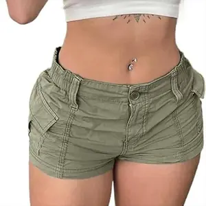 Women's work pants retro low waist elastic waist solid color casual summer with pocket shorts street wear nightclub wear 2026 fashionRAIMENTRY