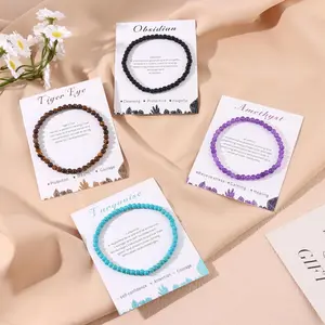 12Pcs 4mm Crystal Beaded Bracelets for Women Men Semi-Precious Gemstones Bracelets Crystal Beaded Bracelet Unisex Adjustable Stretch Bracelets