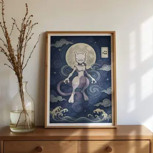 Mewtwo Japanese Art Poster, Anime Room Décor