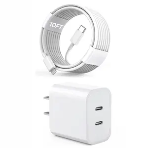 Fast Charging Adapter, Super Fast Charger, Dual USB-C Fast Charge Wall Charger, 10ft USB C to Lightning Charging Cable Compatible with iPhone 14/13/12/11/XR/XS/SE & iPad Series