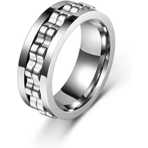 Mens White and Black  Gear Spinner Rings, Stainless Steel Fidgets Gear Fidget Ring,  Ring Anti Spinning Cool  Relieveing Rings For Men Women Boyfriend Wedding Band Size 6-10