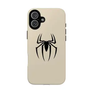 Minimalist Phone Case Featuring Bold Black Spider Emblem on Beige Background, Spider Themed Phone Case Premium Matte Texture, Protection, Shockproof, Anti-Drop, Anti-Fingerprint For IPhone 17-12, Pro Max, Pro Plus, and Samsung S25-22 Protection Safety