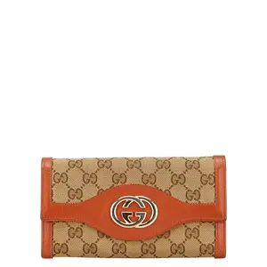 Pre-owned GUCCI Canvas Small Leather Goods Interlocking G GG Long Wallet