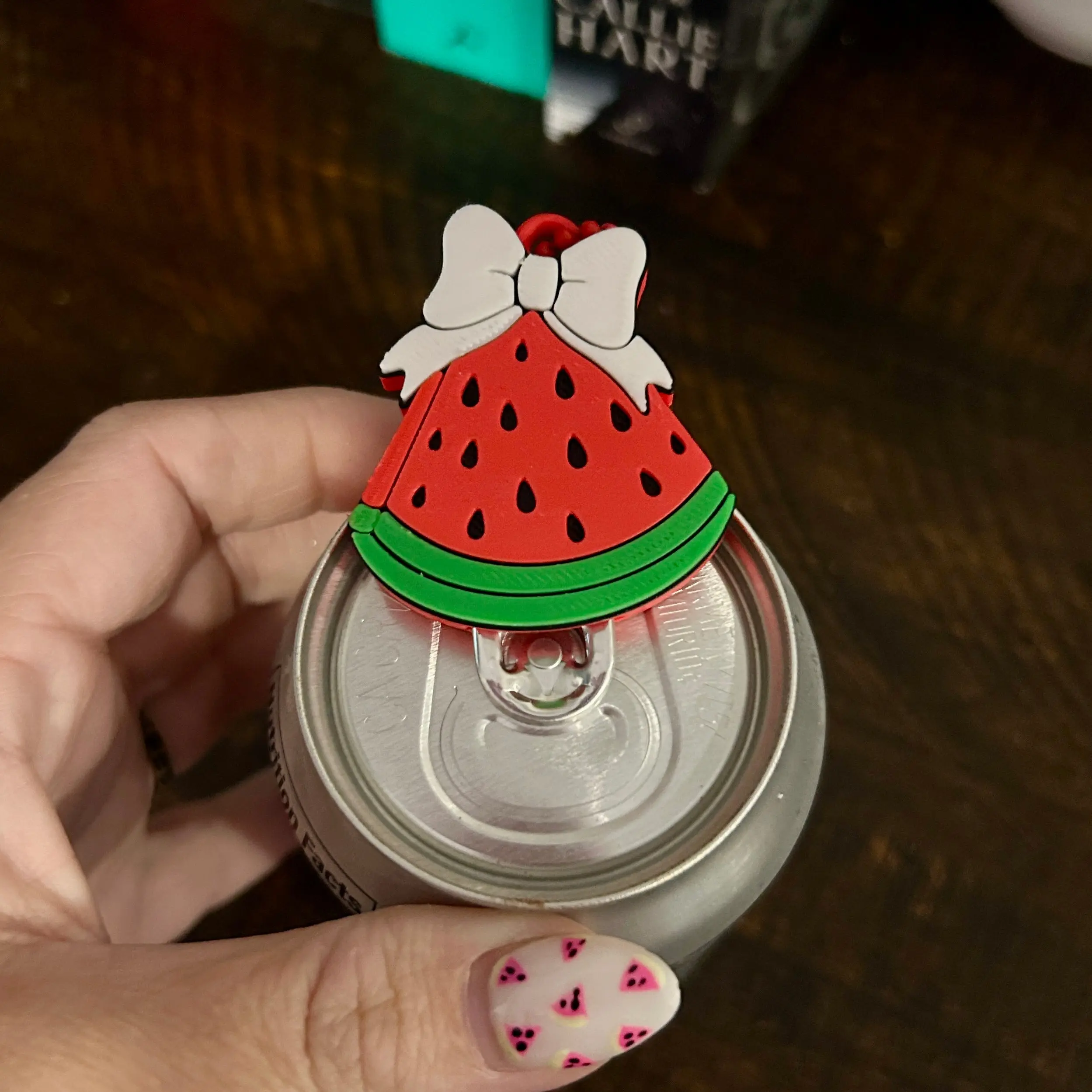 Unisex 3D Print Lightweight Nail Saver Pop Tab Keychain - Cute Watermelon Bow Clip-On Keychain for Everyday Use