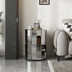 Vabches Mirrored End Table with Crystal Accents, Modern Glam Glass Side Table for Living Room, Bedroom or Sofa Side