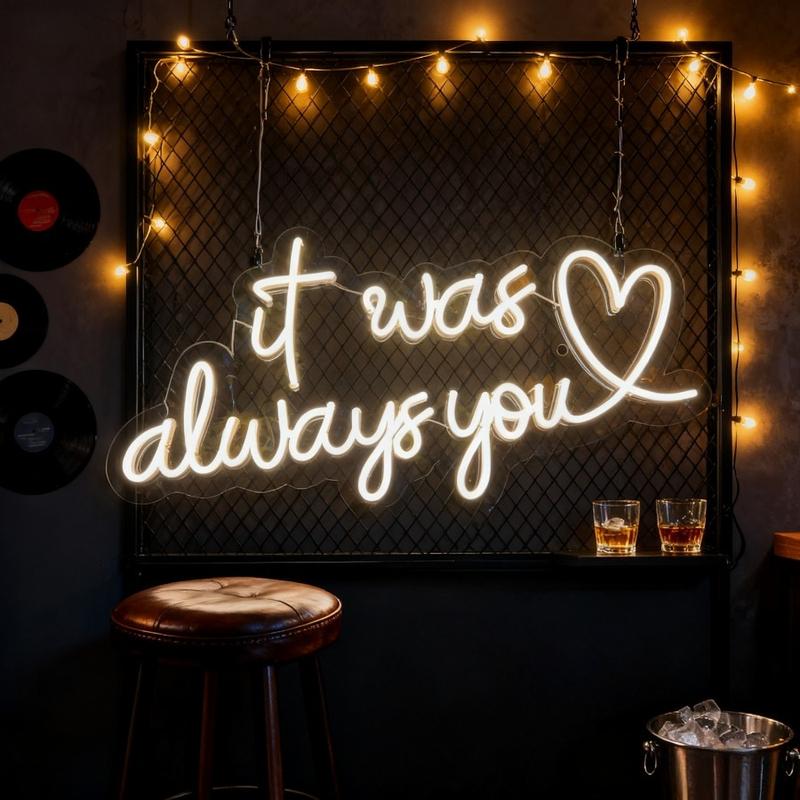 It Was Always You LED white love neon sign, USB powered dimmable, suitable for bedrooms, cafes, bistros, specialty restaurants, wedding studios, boutique hotels, Christmas, Thanksgiving, New Year, Valentine's Day gifts