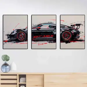 3pcs/set Frameless Fashion Popular Supercar Art Poster Racing Graffiti Modern Wall Art Boys Bedroom Playroom Home Decor Canvas Painting Unframed Art Print