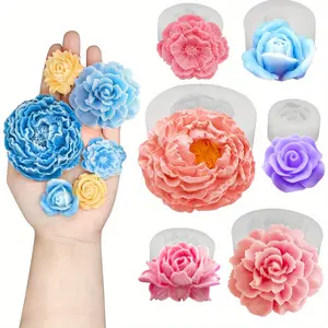 6-Piece Floral Candle Silicone Molds Resin Set, 3D Open Rose Peony Molds for Soap Candle Making Kit, Epoxy Resin Casting Polymer Clay Craft Gift