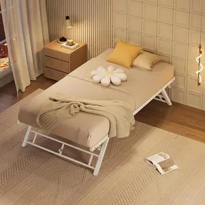Stand Up Pop-Up Trundle Daybed, Twin Trundle Bed Frame Only, Metal Slat Support with Locking Casters, White