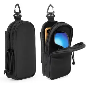 2 Pack Waterproof Backpack Strap Pouch, Double Pocket Tactical Zipper Shoulder Attachment Bag for Smartphones, Large Phones, Sunglasses, Sport Glasses, Ideal for Outdoor Hiking Camping Travel