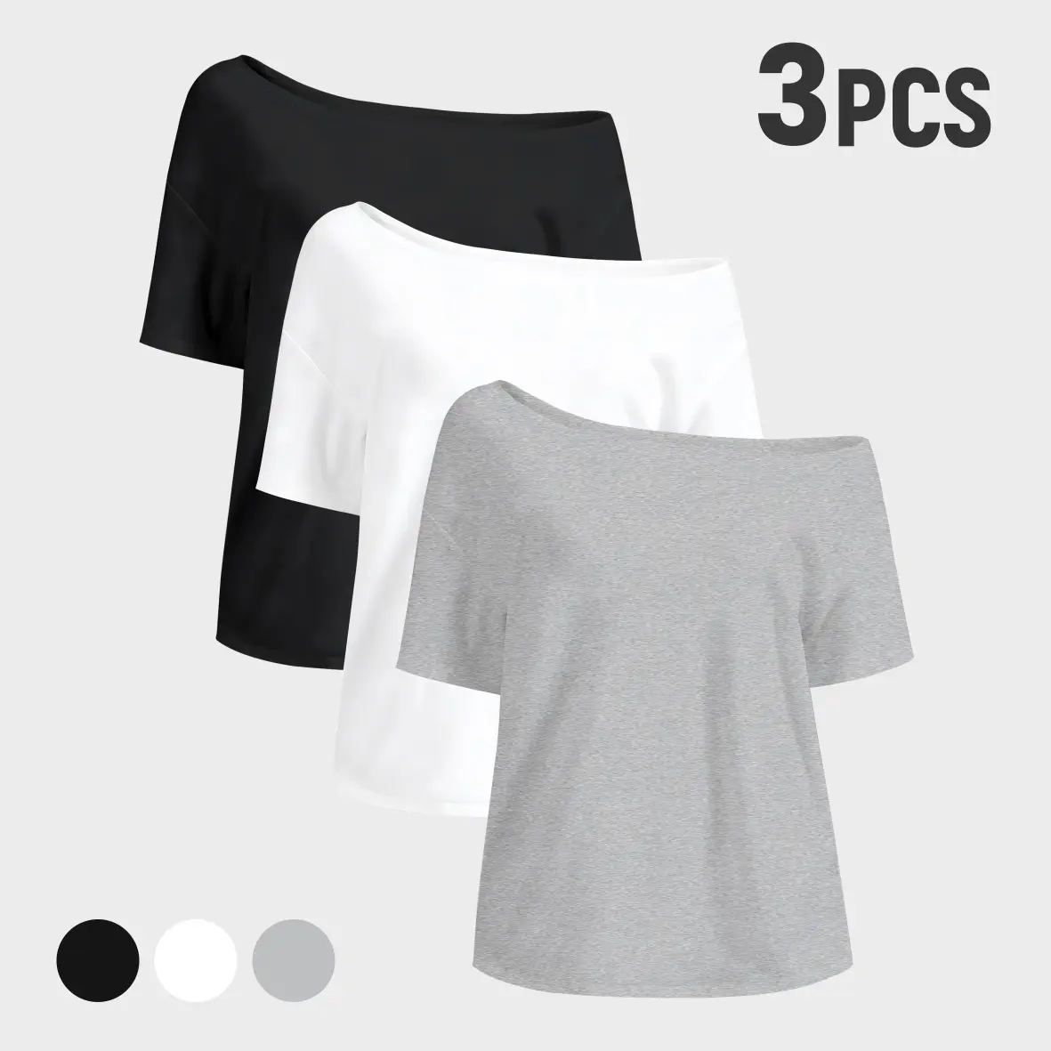 Women's Oversized T-Shirt, Cute Casual Off-Shoulder Top with Boat Neck, Solid Color Loose Fit Lightweight Tee for Summer, Fabric, Outfits
