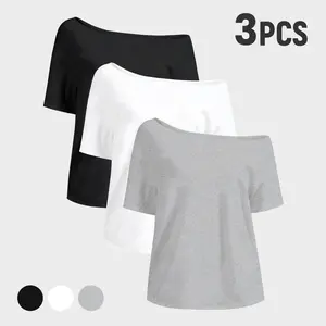 Women's Comfortable Solid Color Boat Neck Short-Sleeve T-Shirt - Soft Fabric Streetwear Top for Daily Wear, Versatile Ladies All-Season Casual Basic