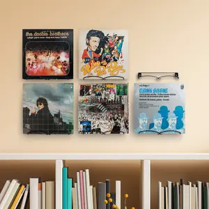 Wall Mounted Black Metal Wire Holder for Vinyl Records Showcase, Hanging LP Record Display Rack, Set of 6