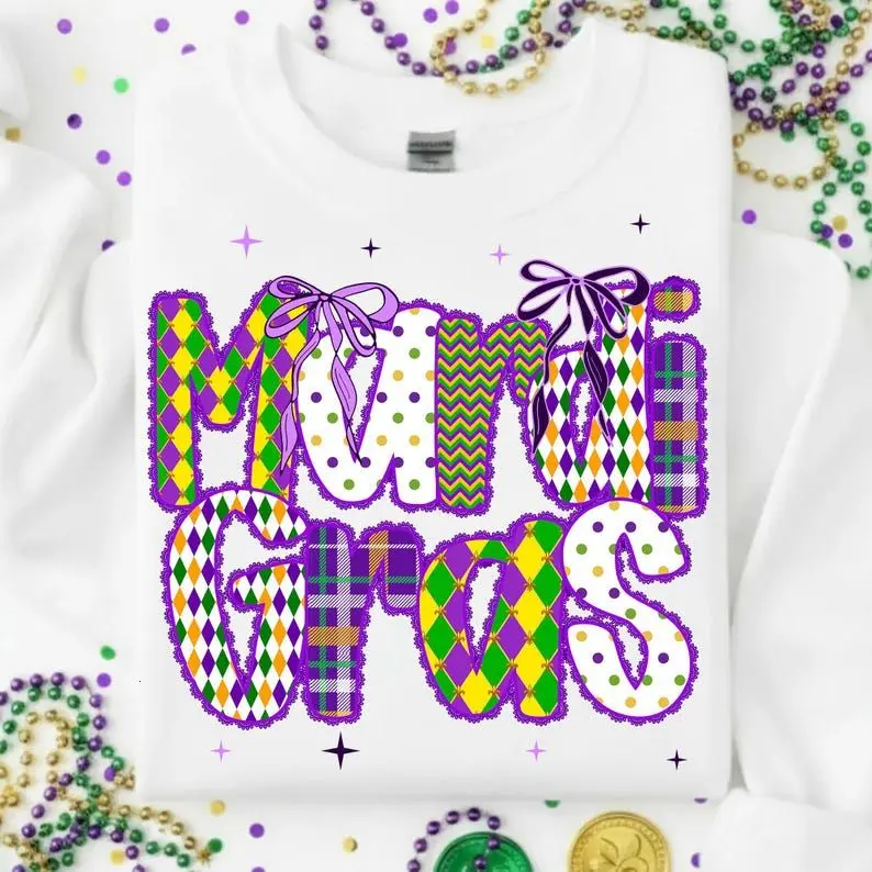 Lace Mardi Gras Coquette Bow Shirt, Fleur De Lis Graphic Tee, Retro Mardi Gras Party Shirt, King Cake and Louisiana Crawfish Design Top