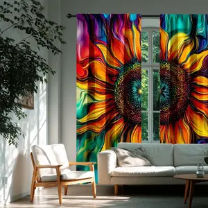 2pcs Sunflower Curtains, Colorful Flowing Art, Bedroom Living Room Decor, High-Quality Polyester, Privacy Protection, Fall Decoration, Window Curtain