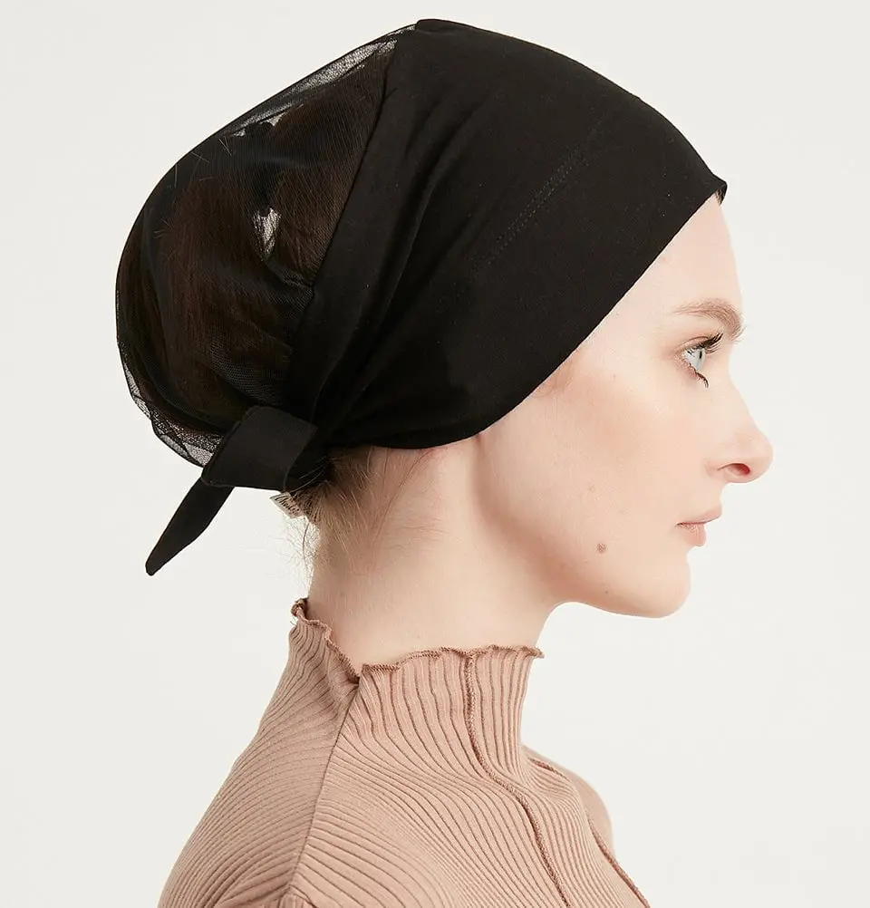 Premium Cotton Tie Back Airy Underscarf - Black