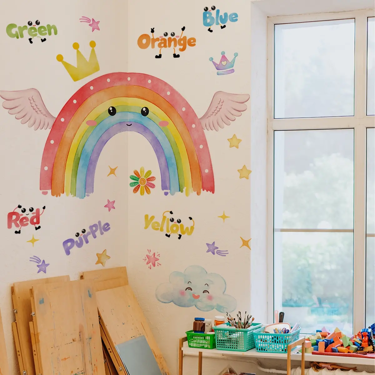 Rainbow & Cloud Pattern Wall Sticker, Colorful Self Adhesive Wall Decal, Wall Art Decorative Sticker for Home Living Room Bedroom, Art Stickers