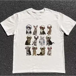 Cats HeadPhone T-Shirt, Unisex Vintage Graphic Tees Gothic Grunge  Scene Amity Affliction Style Clothes Men Women Streetwear Casual Tshirt Cotton