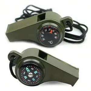 3 in 1 Emergency Survival Whistle, Outdoor Survival Supplies, 2 Counts Portable Whistle with Compass & Thermometer, Outdoor Camping Hiking Referee Whistle