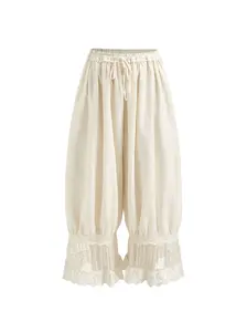 Cider Mid Rise Lace Patched Drawstring Cropped Bloomer Pants