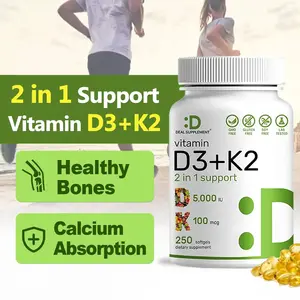 2 bottles Deal Supplement Vitamin D3+K2 | Immune Support | Bone Health | 250 Veggie Softgels Healthcare Dietary
