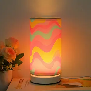 Modern Simple Cylinder Fabric Table Lamp, Warm LED Light with Switch Button, Textile Shade, Ideal for Bedroom, Living Room, Office