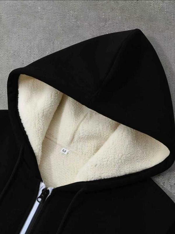 Otf Fleece-Lined Hoodie Zipper Sweatshirt, Street Graffiti Print Lamb Wool Warm Trendy Jacket, Casual Winter Fitted Outerwear, Hot Trending Hoodies