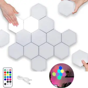 Creative Remote Control Hexagonal Wall Lights Smart Touch-Sensitive LED Honeycomb Night Lights DIY Modular Assembled Splicing Modern Wall Lamps Home Decor with Remote Control & USB Connectivity