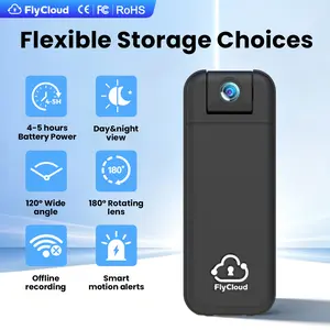 FlyCloud Seven 1080P Body Camera 16GB 120°Wide Angle, Audio Recording, Smart Infrared Night Vision, Built-in APP, 1900mAh Battery, WiFi & Bluetooth, AI Motion Detection , bodycamera for Sports\Pets \Work\Indoor\Outdoor\Recording Compact Video Recorder