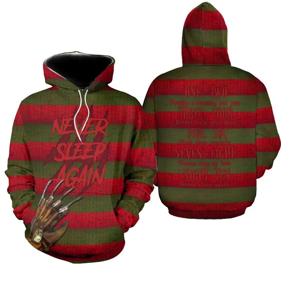 Never Sleep Again Halloween Costume Freddy Krueger 3D Hoodie