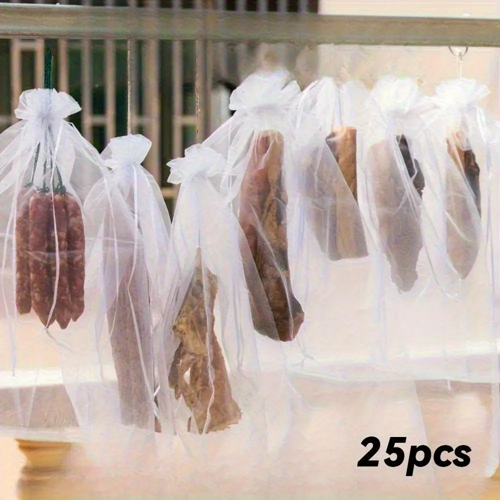 10/25 Insect Proof Drawstring Mesh Bags- Insect Proof Drawstring Mesh Bags, Suitable for Bacon, Sausage, Bacon, Ham, Etc.- Outdoor Storage Solution, Fly Proof, Insect Proof Hanging Meat Bag, Breathable, Bird Proof Hanging Meat Drying Bag
