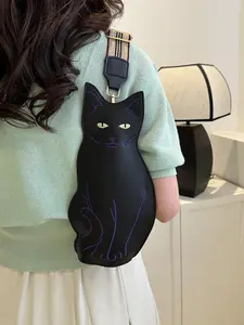Women's  Cute Cat Design Zipper Fanny Pack, Novelty Animal Design Sling Bag for Daily Used, Casual Trendy Versatile High-quality Daily Commuting Bag, Casual Waist Bag, Zipper Belt Bag, Casual Bum Bag