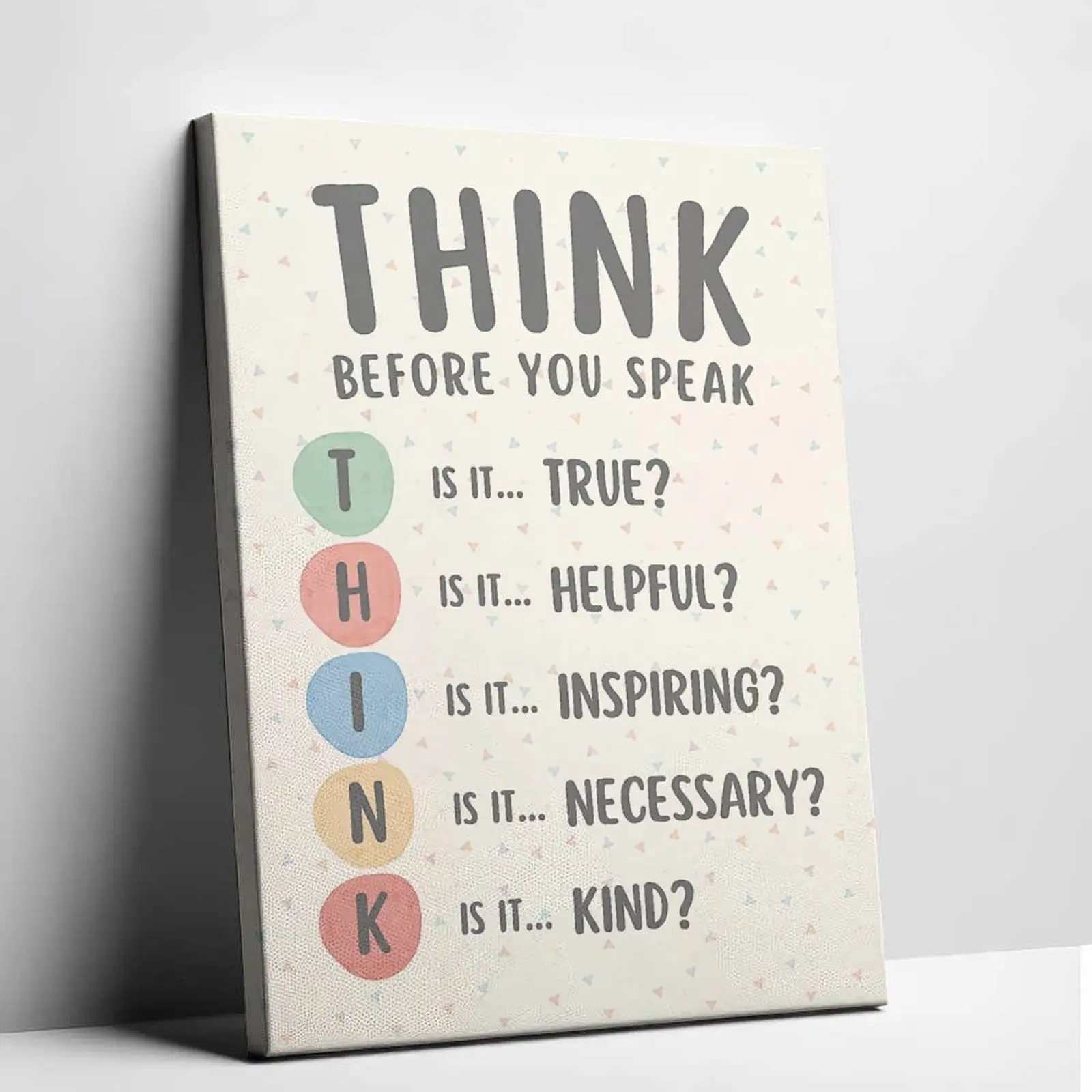 Inspirational Quotes Canvas Print Think Acronym Poster Kids Room Decor Aesthetic Positive Mindset Sign School Counselor Office Wall Art Cute Pastel Nursery Playroom Hanging Artwork, therapy office wall print, kid affirmation wall decor