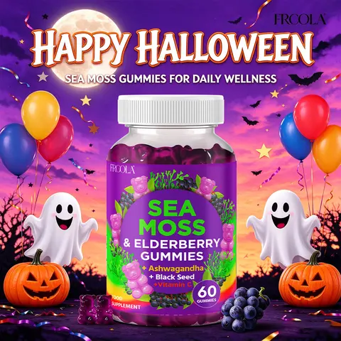FRCOLA 71850mg Sea Moss & Elderberry Gummies Upgrade Formula with Ashwagandha, Black Seed, Vitamin C & Zinc 60 Gummies for Natural Healthcare and Fitness Support Dietary Edible Supplement