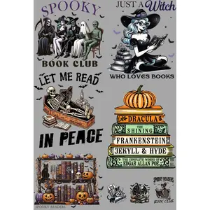 Spooky Reader Book Club  Mini DTF Transfer Gang Sheet 24.5" wide x 36" long. Direct To Film Mini Gang Sheet