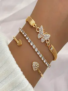Women's Elegant Butterfly Bracelets Set, Artificial Crystal Alloy Material, Fashionable Jewelry Gift for Women & Girls