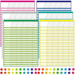6 Pack Multi-Color Laminated Dry Erase Incentive Chart with 120   Stickers for Chore Responsibility, School Attendance, Homework Progress  Chart (17 Inch x 22 Inch)