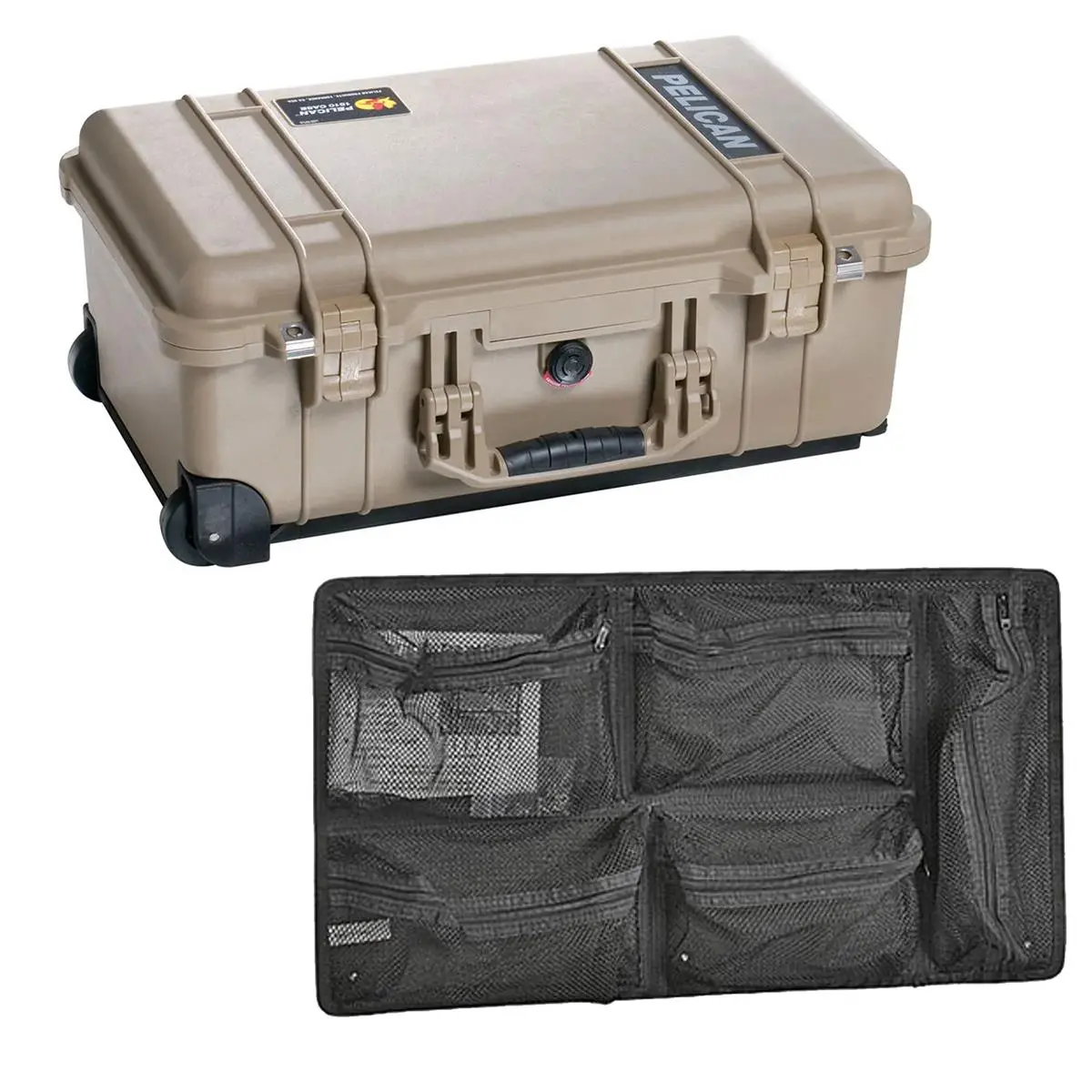 Pelican 1510 Watertight Wheeled Carry On Hard Case, Desert Tan, Bundle with 1519 Lid Organizer