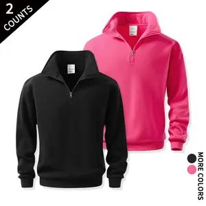 Navy/White 2-Pack Quarter-Zip Pullover Sweatshirts, Loose Fit, Long Sleeve, Fleece Tops for Lounging, Road Trips, Training, and Layering