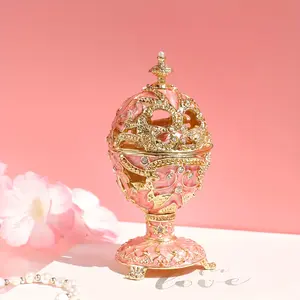 1pc Vintage Metal Jewelry Box with Magnetic Closure, Enamel Faberge-Inspired Decorative Trinket Organizer, Tabletop Storage for Rings, Home Decor Gift