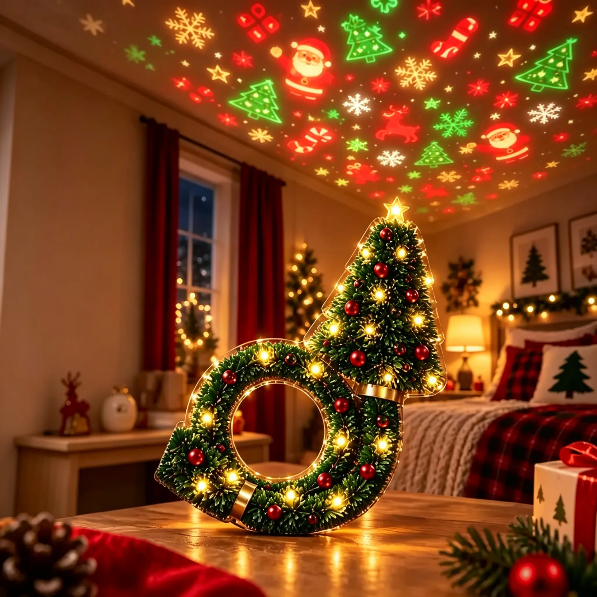 2026 USB Plug-In Christmas Projector Night Light, 6+ Holiday Patterns LED Ceiling Projection Lamp, Christmas Tree Nightlight, Warm LED Room Decor for Bedroom, Party, Xmas Gifts for Kids Family